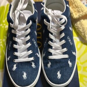 Polo by Ralph Lauren Blue and White High-Top Sneakers